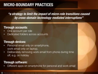MICRO-BOUNDARY PRACTICES
Through accounts: 
•  One account per role
•  Dedicated folders across accounts
"
Through devices...