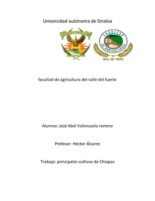 Universidad autónoma de Sinaloa
facultad de agricultura del valle del fuerte
Alumno: José Abel Valenzuela romero
Profesor: Héctor Álvarez
Trabajo: principales cultivos de Chiapas
 