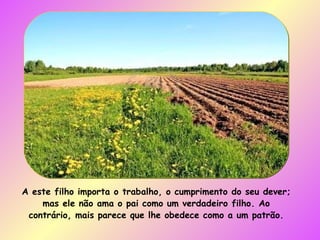 A este filho importa o trabalho, o cumprimento do seu dever; mas ele não ama o pai como um verdadeiro filho. Ao contrário, mais parece que lhe obedece como a um patrão. 