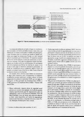 Tipos de prestaciones sociales | 267
• Necesidad de seguridad
• Necesidades fisiológicas
• Necesidad de protección
! • Necesidad de participación
Necesidad» humanas que satisfacen»
•• Necesidades fisiológicas
• Necesidades de participación
• Necesidad de reconocimiento
(• ' Necesidad de aceptación social ’
^N e ce sid a d de prestigio
Los planes de jubilación privada se basan en contribucio­
nes mensuales o en forma periódica durante varios artos, que
canstKuyen un monto acumulado a nombre del participante,
y que funciona como un colchón que tendrá el capital sufi­
ciente para pagar las prestaciones futuras: un valor mensual
a título de pensión para el beneficiario. El capital se actualiza
de acuerdo con la inflación (corrección monetaria) y se remu­
nera con intereses. Todo plan de jubilación implica dos fases:
una en que el plan recibe las contribuciones del participante
(yM de la empresa) para formar las reservas de capital, y otra
en que el plan paga un beneficio mensual al participante, en
forma de complemento de su jubilación, desde el inicio del
periodo contratado hasta el final de su vida o hasta el final de
su relación laboral con la empresa.
El mercado ofrece diversos tipos básicos de inversiones
de largo plazo disertados para complementar la jubilación:
la jubilación privada tradicional, cerrada o abierta, el Fondo
programado de jubilación individual (FAPI, por sus siglas en
portugués), el Plan generador de beneficios libres (PGBL) y
el Vida generador de beneficios libres (VGBL).* Veamos cada
uno de ellos.
1. Planes tradicionales: algunos planes de seguridad social
privada son cerrados (por ejemplo, los fondas de pensión
creados específicamente par las Organizaciones para sus
trabajadores, como los de Petras de Petrobras, Previ del
Banco de Brasil, Aeros de Vferig), pero otros son abiertos,
es decir, están disponibles por medio de aseguradoras,
instituciones bancarías y empresas del sector, como Pre­
ver, Brasilprev, Bradescoprev, Itaú, etcétera.
I * En México,ba Afores serian el plan equivalente. (N. de T.)
2. Fondo programado dejubilación individual (FAPD: funciona
como un plan privado de seguridad sodal, en cuyo caso el
participante adquiere acciones de un fondo de Inversión
y se compromete a efectuar aportaciones periódicamente
(por lo menos una vez al arto). La persona que paga la
aportación escoge el perfil de la mezda financiera (con­
servadora, moderada o agresiva) y al final del plazo con­
tratado puede rescatar todo el capilál e recibir una renta
mensual vitalicia.
3. Plan generador de beneficios libres (PCBt) el participante
adquiere acciones de un fondo de"inversión, pero sin que
exista una periodicidad mínima para sus aportaciones.
Puede escoger el perfil á f jlp mezcla financiera y puede
solicitar el rescate a partir drk>í60''chis de la adquisición;
también puede optar por una repta mensual vitalicia. Al
igual que el FAPI, el PGBL no tiene ana renubilidad míni­
ma garantizada y el rendimiento se traslada íntegramente
al participante.
4. Vida generador de beneficios libres (VGBl): este plan está di­
sertado para personas que pasees un horizonte dé tjrver-
siones de largo plazo. Permite laacumulación de recursos
para el futuro, que pueden rescatarse en forma da renta
mensual o de un pago único a partir de la fecha elegida
por el participante. Dunme el periodo de acumulación,
los recursos aplicados ottn exentos de impuesto sobre
los rendimientos. Sólo en el momento de recibir la renta
o el rescate se aplica el impuesto sobre la renta, pero sólo
sobre los rendimientos estimados. Al igual que en el caso
del PGBL, la tasa tributaria t&sminuye de acuerdo con el
valor de la contribución. La diferencia principal erare el
PGBL y el VGBL está precisamente en la tributaci&t En
el primero se deduce el valor de las contribuciones d i la
base de cálculo del impuesto sobre la rema conforma 4
limite establecido por la Secretaria de Hacienda.
 