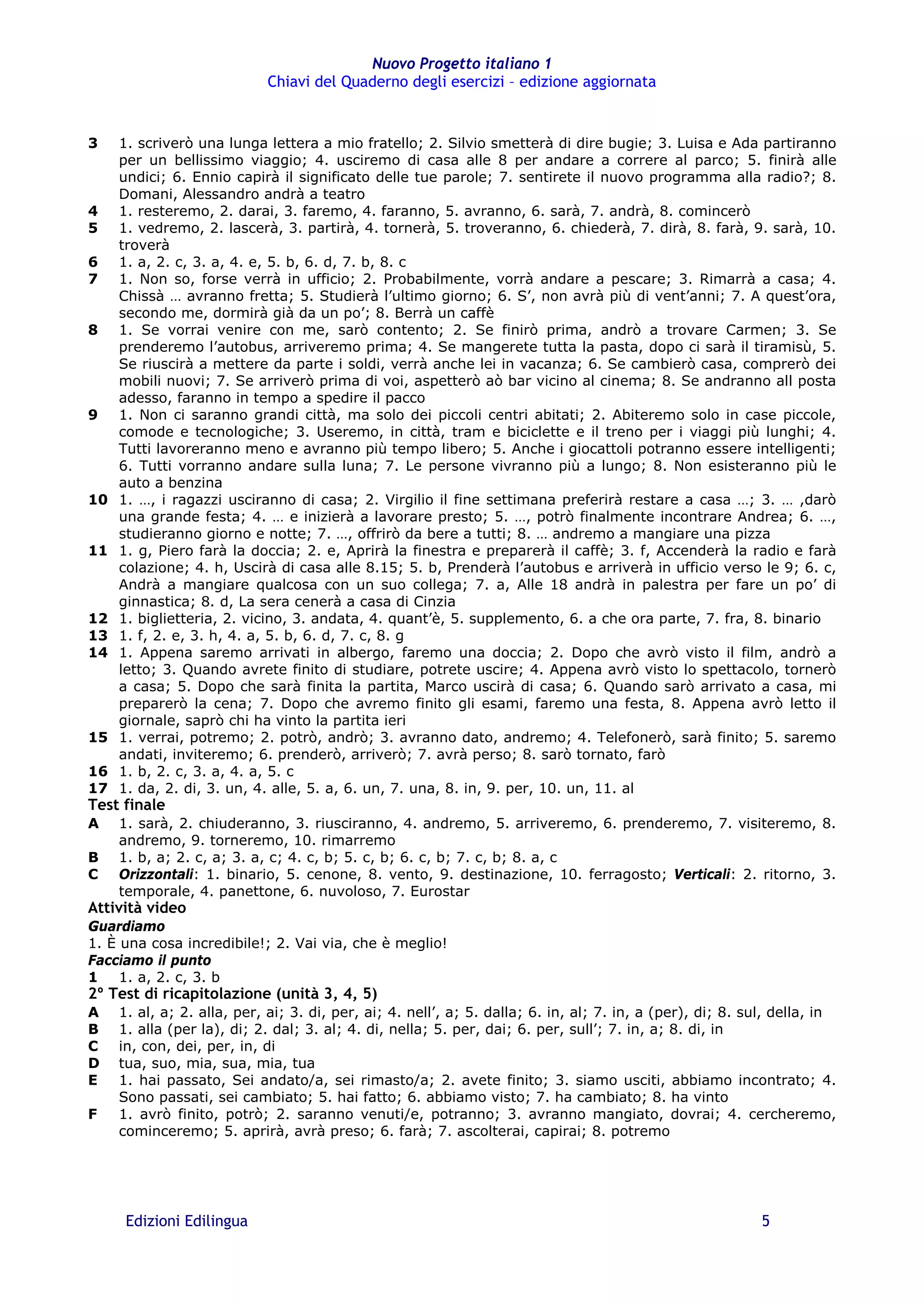 Chiavi del Quaderno: Nuovo Progetto italiano 1 | PDF