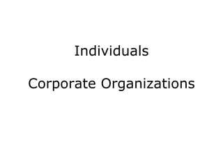 Individuals Corporate Organizations 