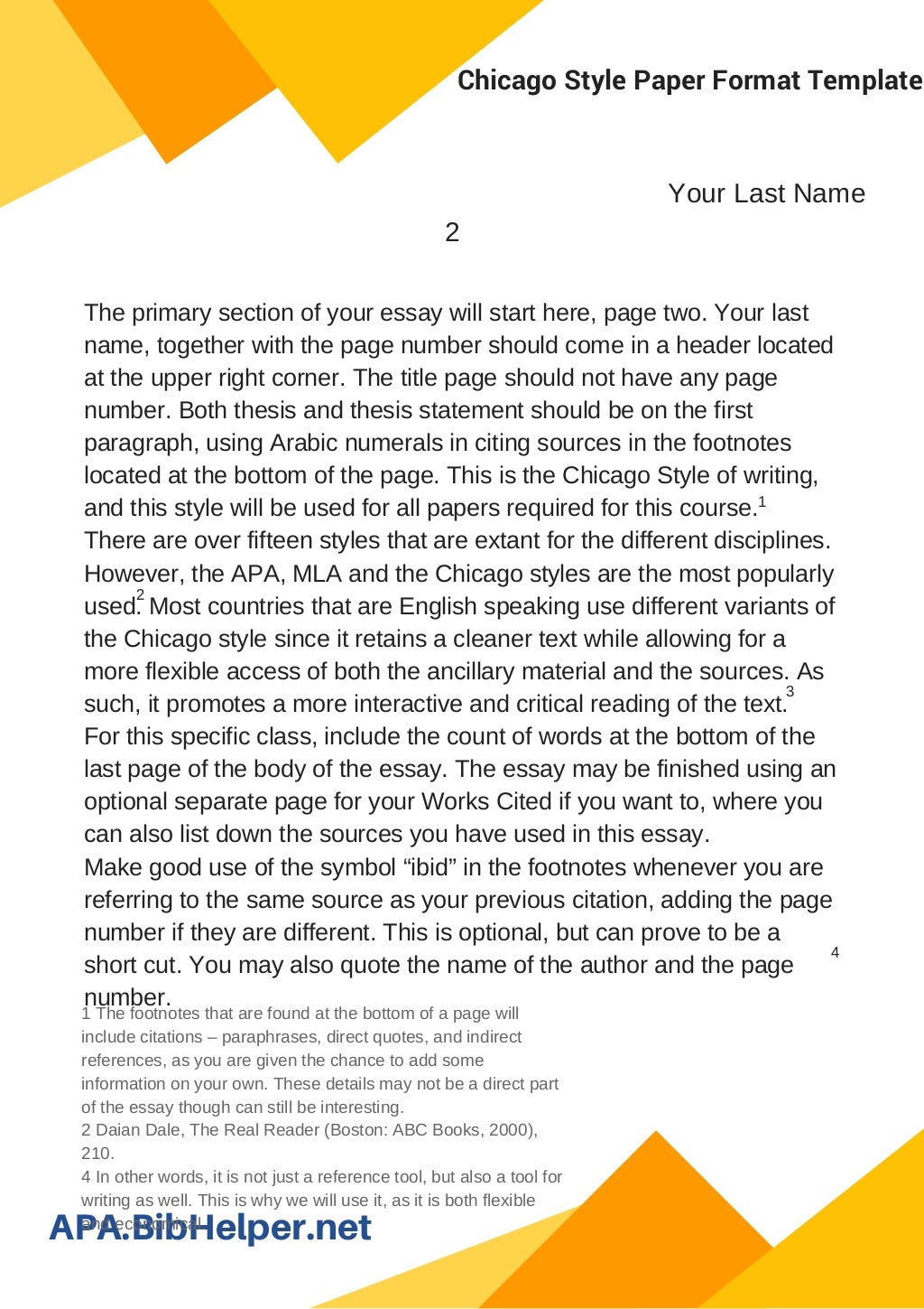 chicago format essay example