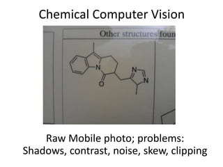 Chemical Computer Vision 
Raw Mobile photo; problems: 
Shadows, contrast, noise, skew, clipping 
 