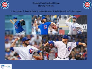 Chicago Cubs Starting Lineup
Starting Pitchers:
1. Jon Lester 2. Jake Arrieta 3. Jason Hammel 4. Kyle Hendricks 5. Dan Haren
 