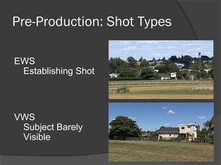 Pre-Production: Shot Types
EWS
Establishing Shot
VWS
Subject Barely
Visible
 