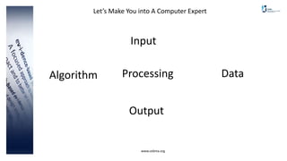 www.cebma.org
Let’s Make You into A Computer Expert
Algorithm Processing Data
Input
Output
 