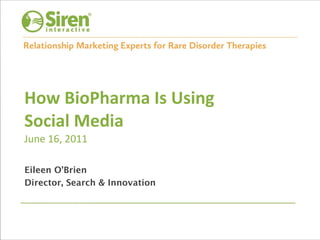 How BioPharma Is Using Social Media June 16, 2011 Eileen O ’Brien Director, Search & Innovation 