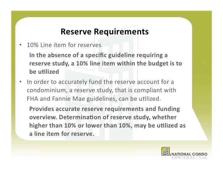 FHA and Fannie Mae Compliance v&v Mandatory Reserve Requirements