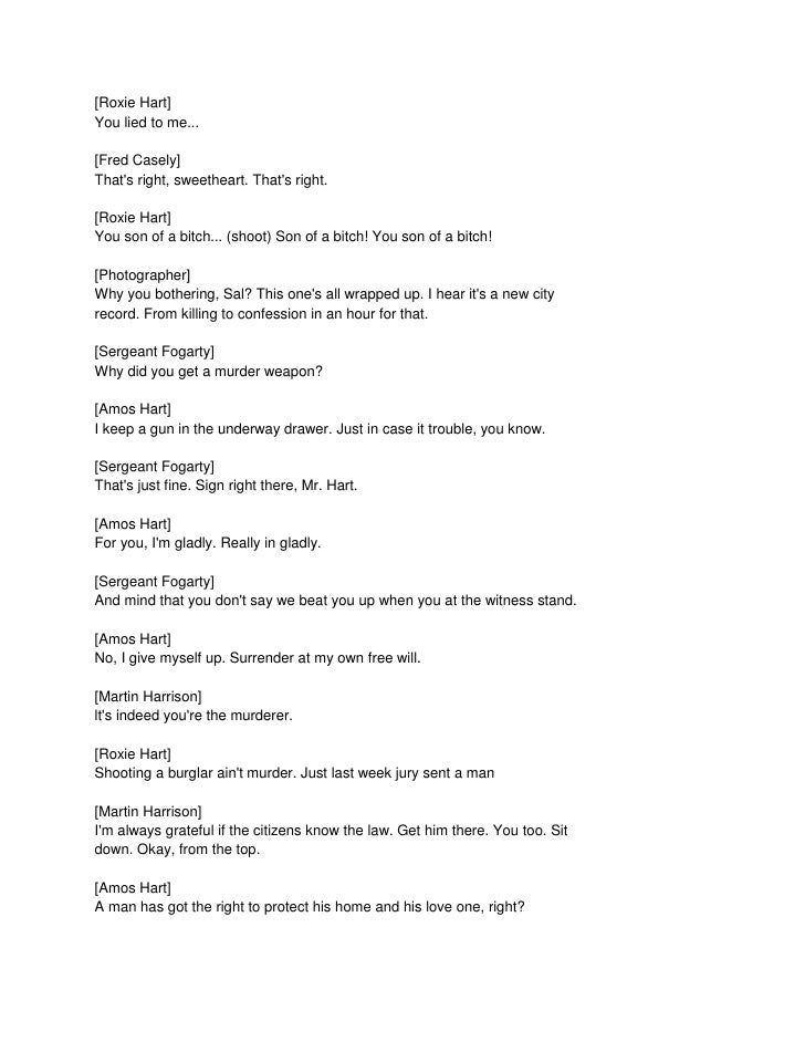 Chicago Musical Script Chicago Musical Script