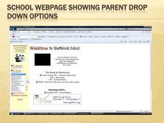 SCHOOL WEBPAGE SHOWING PARENT DROP
DOWN OPTIONS
 