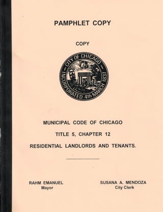 Chicago Residential Landlord and Tenant Ordinance Official 