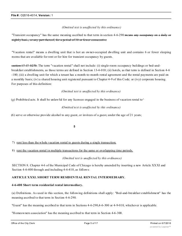 Chicago Short Term Rental Legislation Text Version 1