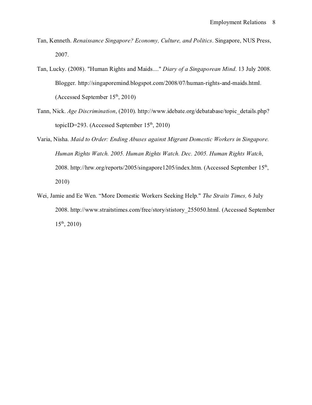 Chicago style essay report on employment relations issues