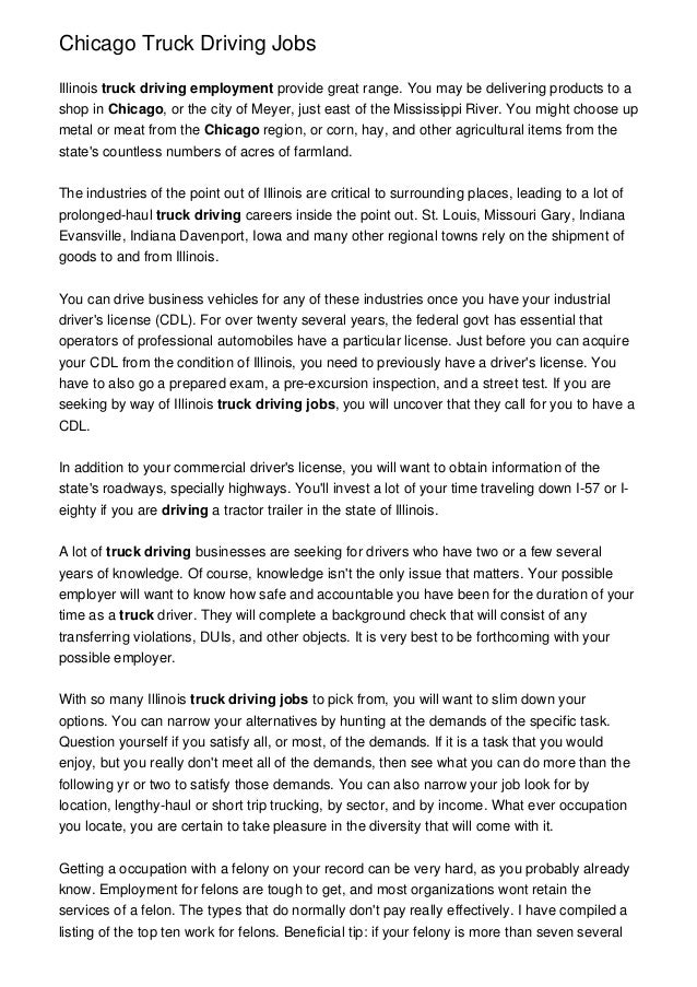 Chicago Truck Driving Jobs