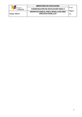 MINISTERIO DE EDUCACIÓN
V 1.0
Página
5/8
COORDINACIÓN DE EDUCACIÓN ZONA 6
Código: ME-I-01
DISTRITO 01D06 EL PAN A SEVILLA DE ORO
CIRCUITO 01D06_C01
5
 