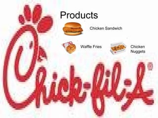 Products Waffle Fries Chicken Sandwich Chicken Nuggets 