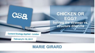 MARIE GIRARD
CHICKEN OR
EGG?
Solving the strategy vs.
structure dilemma
1
 