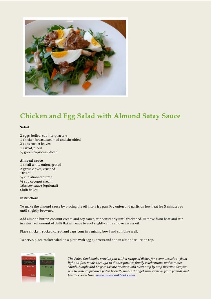 Paleo Diet Chicken And Egg Salad With Almond Satay Sauce