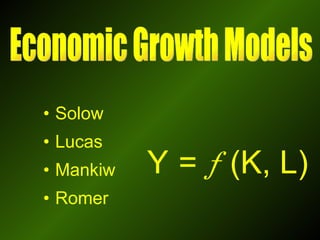 Solow Lucas Mankiw Romer Y  =     (K, L) Economic Growth Models 