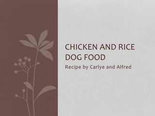 CHICKEN AND RICE 
DOG FOOD 
Recipe by Carlye and Alfred 
 