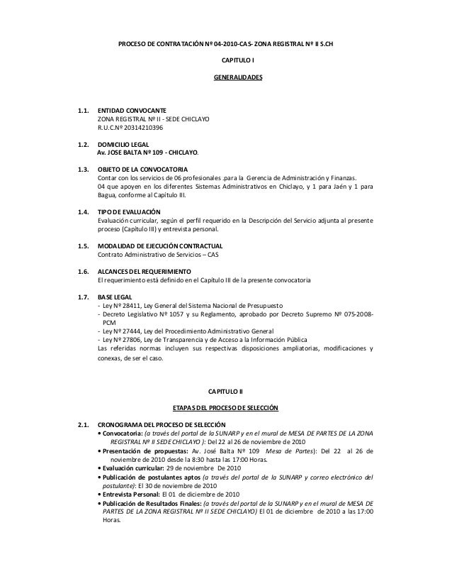 Chiclayo cas 004 2010 convocatoria apoyo a la gerencia de administrac…