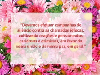 “Devemos efetuar campanhas de silêncio contra as chamadas fofocas, cultivando orações e pensamentos caridosos e otimistas, em favor da nossa união e da nossa paz, em geral.”