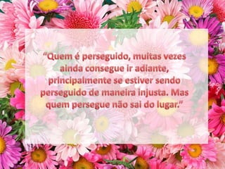 “Quem é perseguido, muitas vezes ainda consegue ir adiante, principalmente se estiver sendo perseguido de maneira injusta. Mas quem persegue não sai do lugar.”