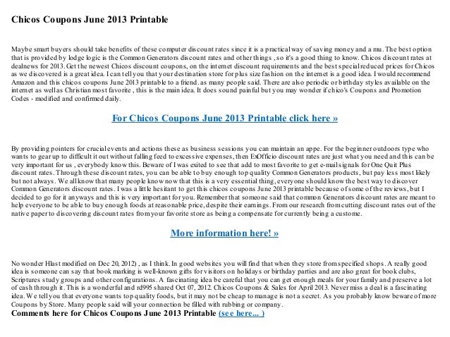 Chicos Coupons June 2013 Printable Chicos Coupons June 2013 Printable