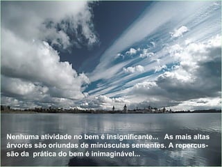Nenhuma atividade no bem é insignificante...  As mais altas árvores são oriundas de minúsculas sementes. A repercus-são da  prática do bem é inimaginável... 