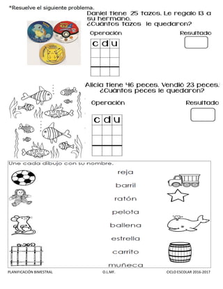 PLANIFICACIÓN BIMESTRAL O.L.MF. CICLO ESCOLAR 2016-2017
 
