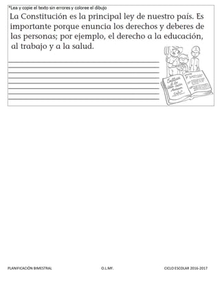 PLANIFICACIÓN BIMESTRAL O.L.MF. CICLO ESCOLAR 2016-2017
 