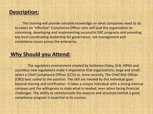 Chief Compliance Officer: What does it take to do the job? The ...