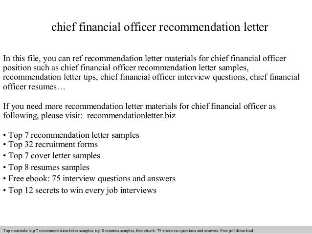 Chief Financial Officer Recommendation Letter