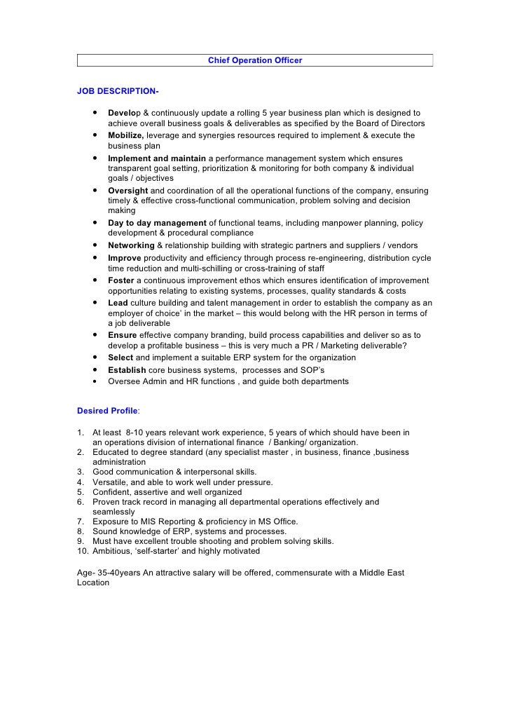 Chief operation officer