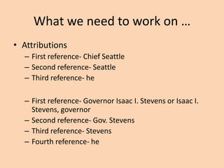 What we need to work on …
• LOL Speak- spell out the word
and, two, to, and too
• Casual register- kinda, sposta, a lot,

 
