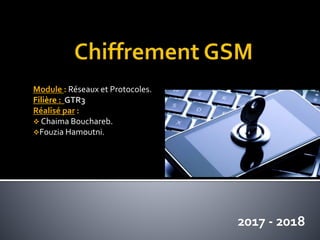 Module : Réseaux et Protocoles.
Filière : GTR3
Réalisé par :
 Chaima Bouchareb.
Fouzia Hamoutni.
2017 - 2018
 