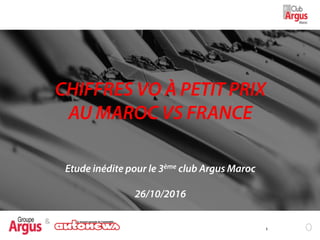 1
CHIFFRES VO À PETIT PRIX
AU MAROC VS FRANCE
Etude inédite pour le 3ème club Argus Maroc
26/10/2016
&	
  
 