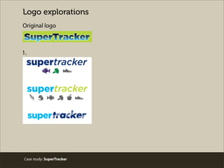 Case study: SuperTracker
Logo explorations
Original logo
supertracker
supertracker
trackersuper
1. SUPERTRACKER
SUPERTRACK...