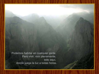 Podemos habitar en cualquier parte.  Pero vivir, vivir plenamente,  sólo aquí,  donde juega la luz a todas horas. 