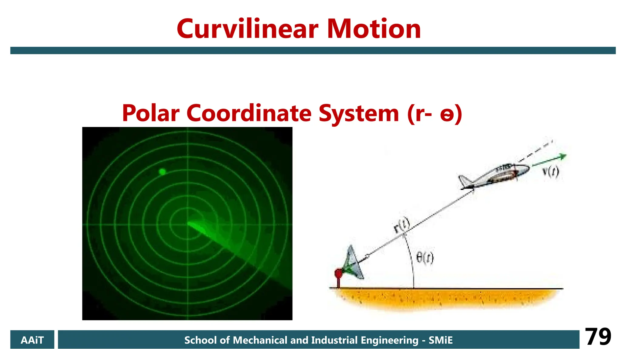 AAiT School of Mechanical and Industrial Engineering - SMiE 79
Curvilinear Motion
Polar Coordinate System (r- ѳ)
 