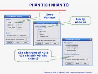 PH?N T?CH NH?N T?
Xoay
Varimax

L?u l?i
nh?n s?

Xa cc tr?ng s? <0,5
c?a cc bi?n v?i cc
nh?n t?

Copyright @ 2009, L? V?N HUY, PhD., Danang University of Economics

 