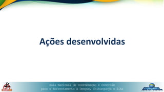 Sala Nacional de Coordenação e Controle
para o Enfrentamento à Dengue, Chikungunya e Zika
Ações desenvolvidas
 