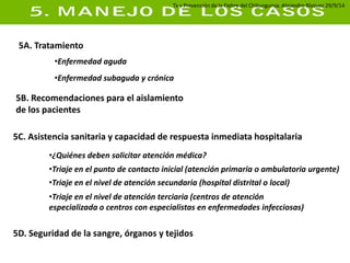 5A. Tratamiento 
•Enfermedad aguda 
•Enfermedad subaguda y crónica 
5B. Recomendaciones para el aislamiento de los pacient...