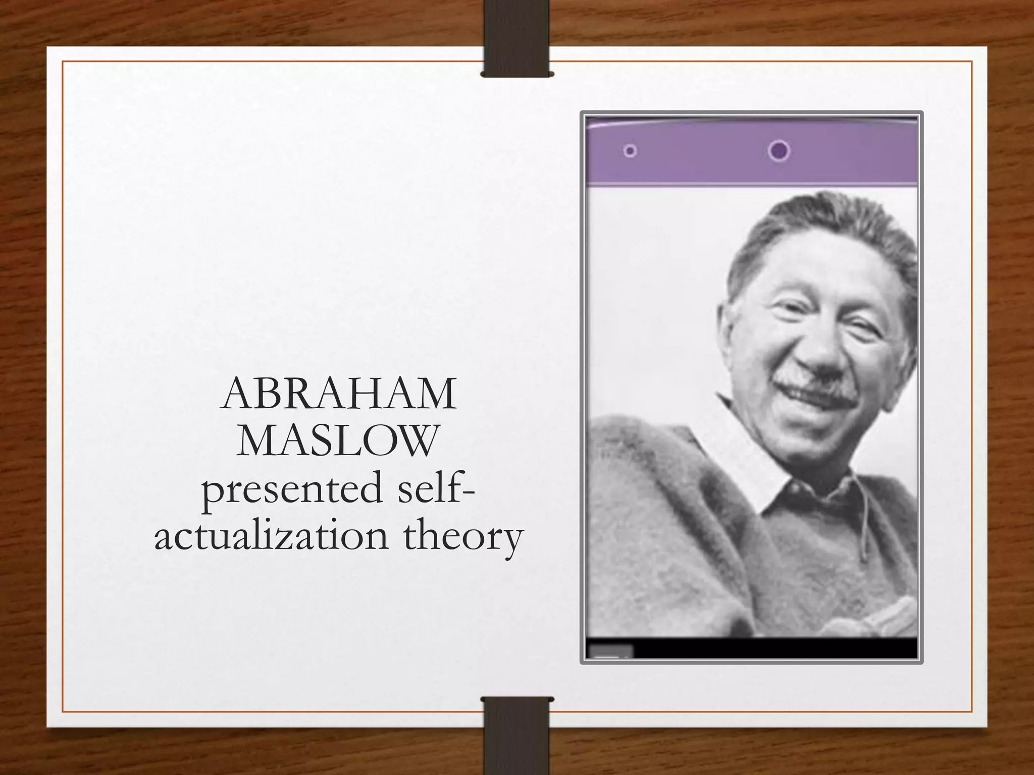 ABRAHAM
MASLOW
presented self-
actualization theory
 