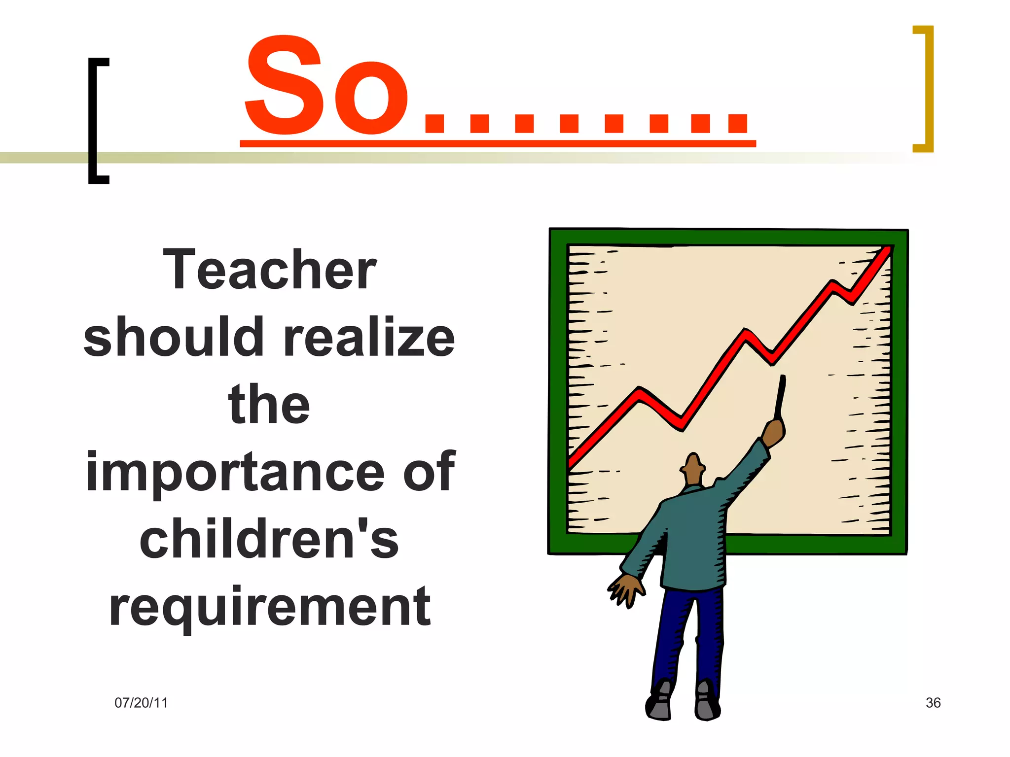 So…….. Teacher should realize the importance of children's requirement 