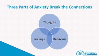 Three Parts of Anxiety Break the Connections
Thoughts
BehaviorsFeelings
 