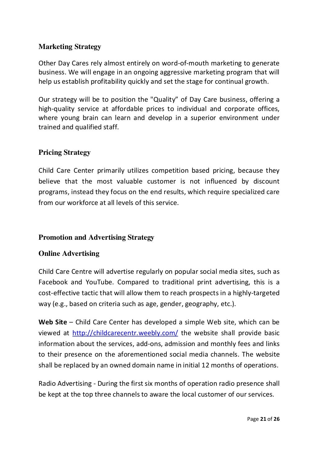 Child Care Center Business Plan