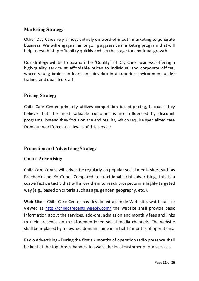 Buy a business plan for a daycare center