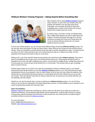 Childcare Workers Training Programs – Asking Experts Before Everything Else
